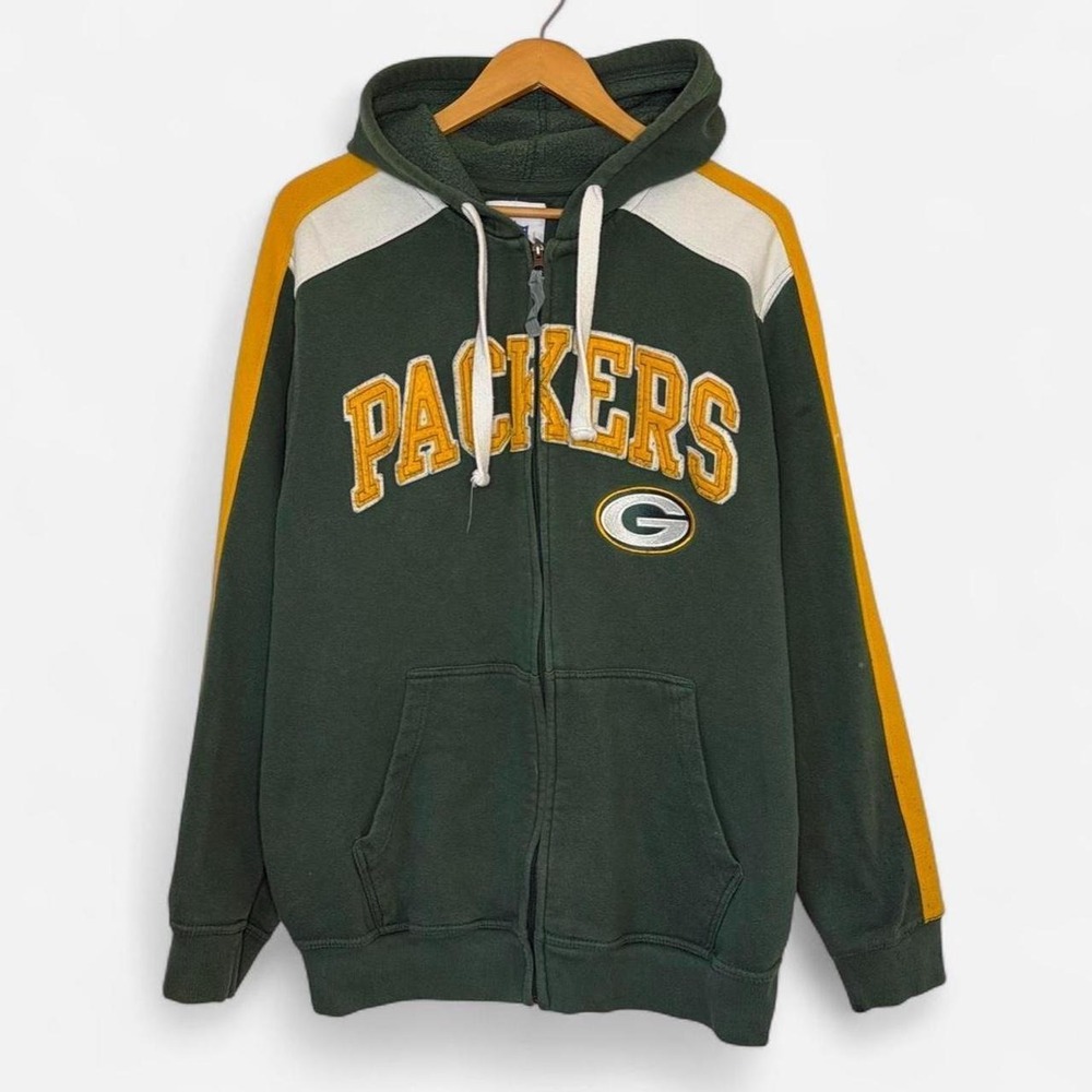 NFL Green Bay Packers Embroidered Full Zip Hoodie Sweatshirt XL Green